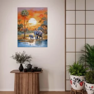 Crépuscule Africain  Douceur d’une Famille d’Éléphants crépuscule africain douceur d'une famille d'Éléphants