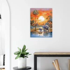 Crépuscule Africain  Douceur d’une Famille d’Éléphants crépuscule africain douceur d'une famille d'Éléphants