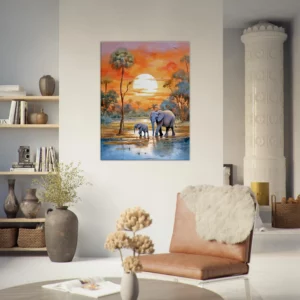 Crépuscule Africain  Douceur d’une Famille d’Éléphants crépuscule africain douceur d'une famille d'Éléphants