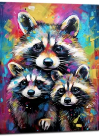 Cadre Curiosité Colorée  Trio de Raton-Laveurs curiosité colorée trio de raton laveurs