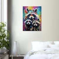 Cadre Curiosité Colorée Trio de Raton-Laveurs curiosité colorée trio de raton laveurs