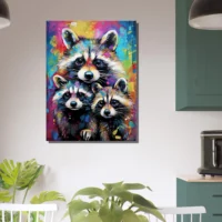 Cadre Curiosité Colorée Trio de Raton-Laveurs curiosité colorée trio de raton laveurs