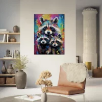 Cadre Curiosité Colorée Trio de Raton-Laveurs curiosité colorée trio de raton laveurs