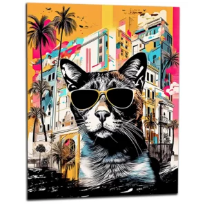 Cadre Art Urbain : Chat Cool et Architecture Colorée