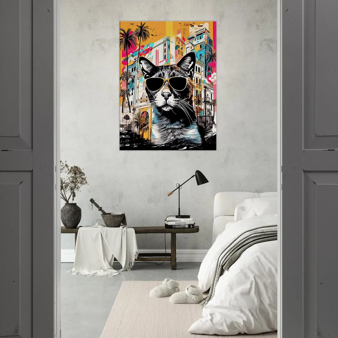 Cadre Art Urbain : Chat Cool et Architecture Colorée art urbain : chat cool et architecture colorée