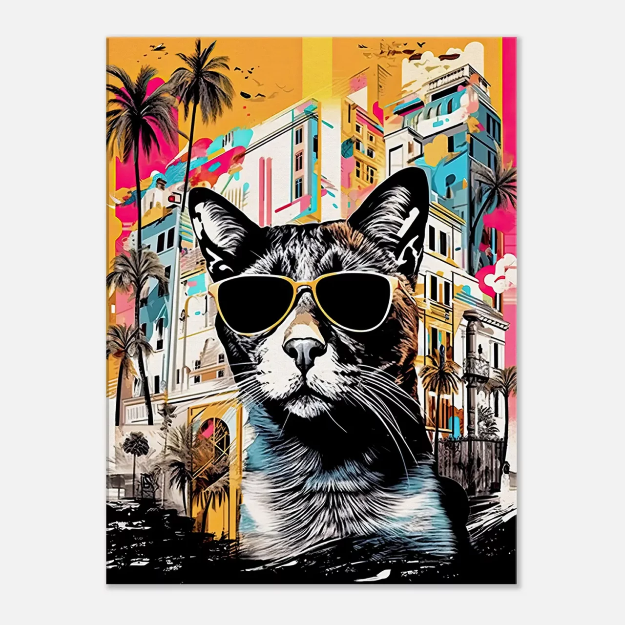 Cadre Art Urbain : Chat Cool et Architecture Colorée art urbain : chat cool et architecture colorée