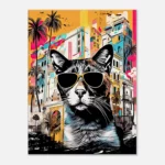 art urbain : chat cool et architecture colorée