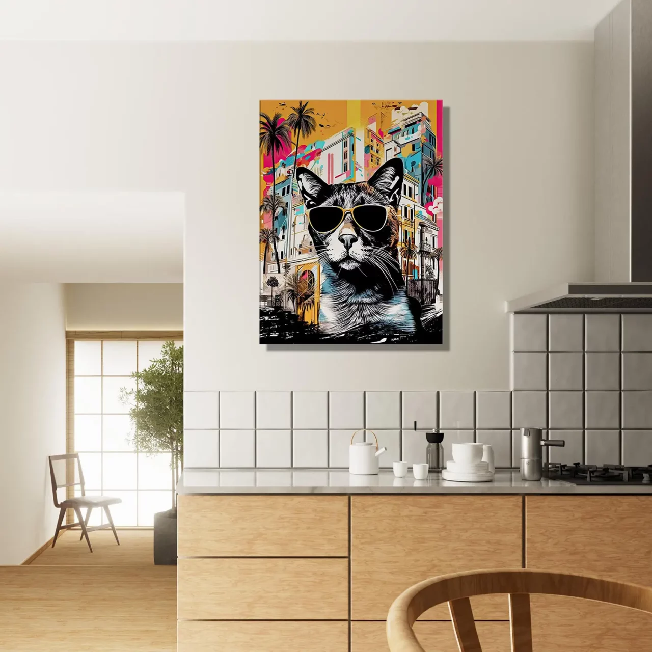 Cadre Art Urbain : Chat Cool et Architecture Colorée art urbain : chat cool et architecture colorée