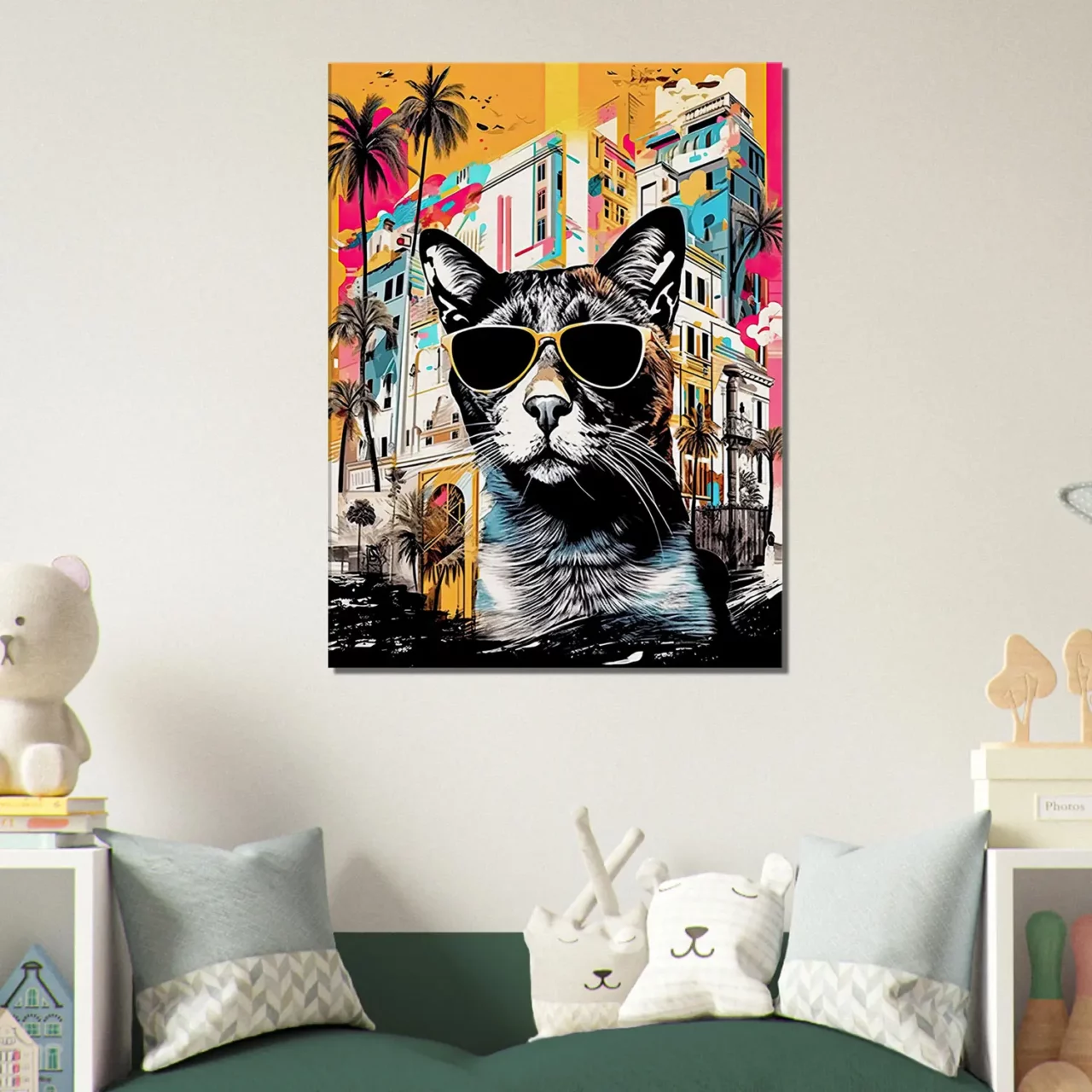 Cadre Art Urbain : Chat Cool et Architecture Colorée art urbain : chat cool et architecture colorée