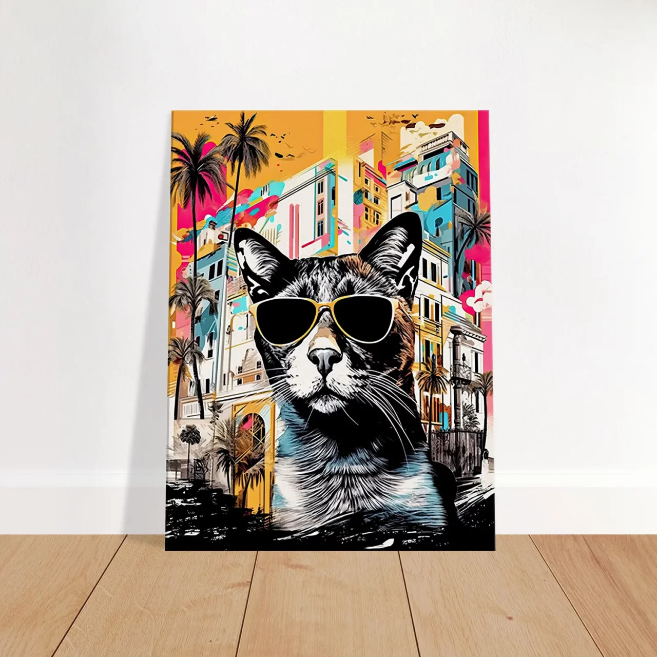 Cadre Art Urbain : Chat Cool et Architecture Colorée art urbain : chat cool et architecture colorée