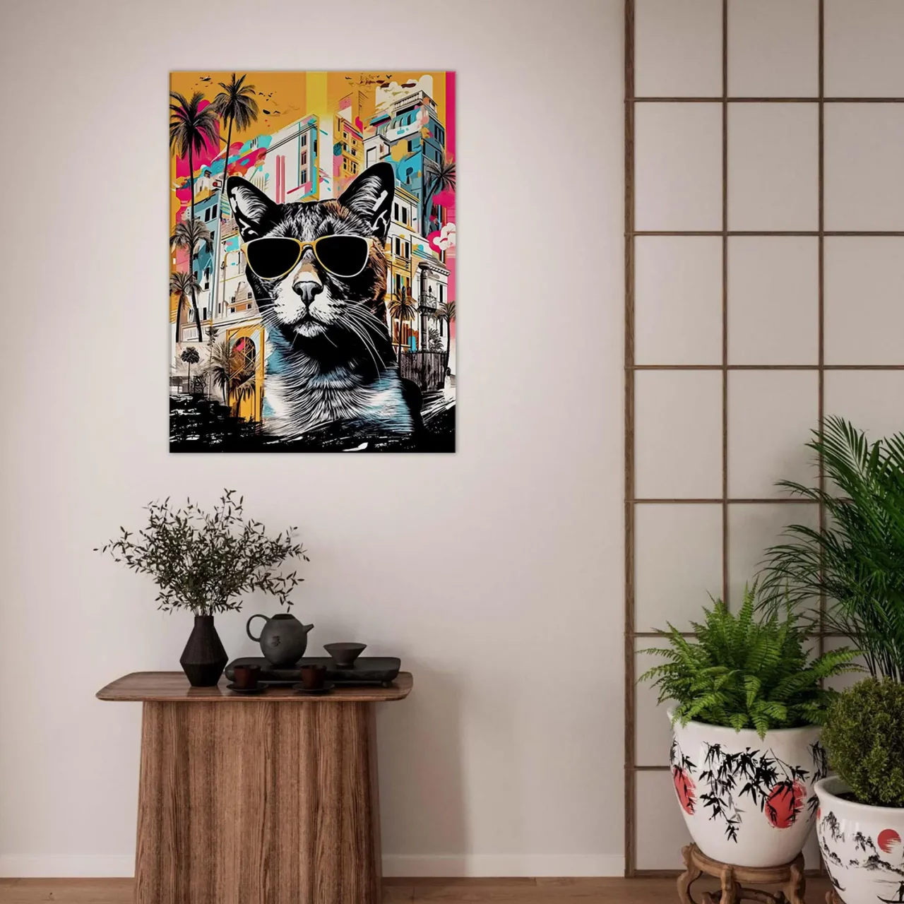 Cadre Art Urbain : Chat Cool et Architecture Colorée art urbain : chat cool et architecture colorée