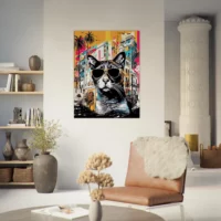 Cadre Art Urbain : Chat Cool et Architecture Colorée art urbain : chat cool et architecture colorée