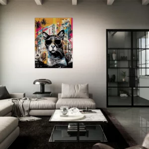 Cadre Art Urbain : Chat Cool et Architecture Colorée art urbain : chat cool et architecture colorée