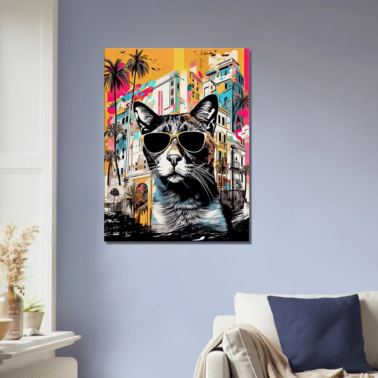 Cadre Art Urbain : Chat Cool et Architecture Colorée art urbain : chat cool et architecture colorée