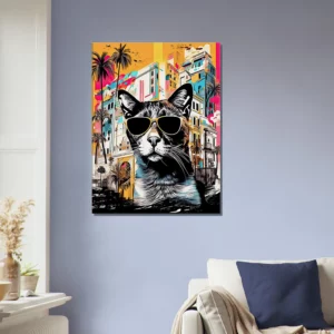 Cadre Art Urbain : Chat Cool et Architecture Colorée art urbain : chat cool et architecture colorée