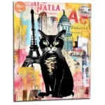 elégance parisienne chat sur fond de collage urbain
