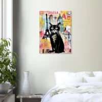 Elégance Parisienne Chat sur Fond de Collage Urbain elégance parisienne chat sur fond de collage urbain