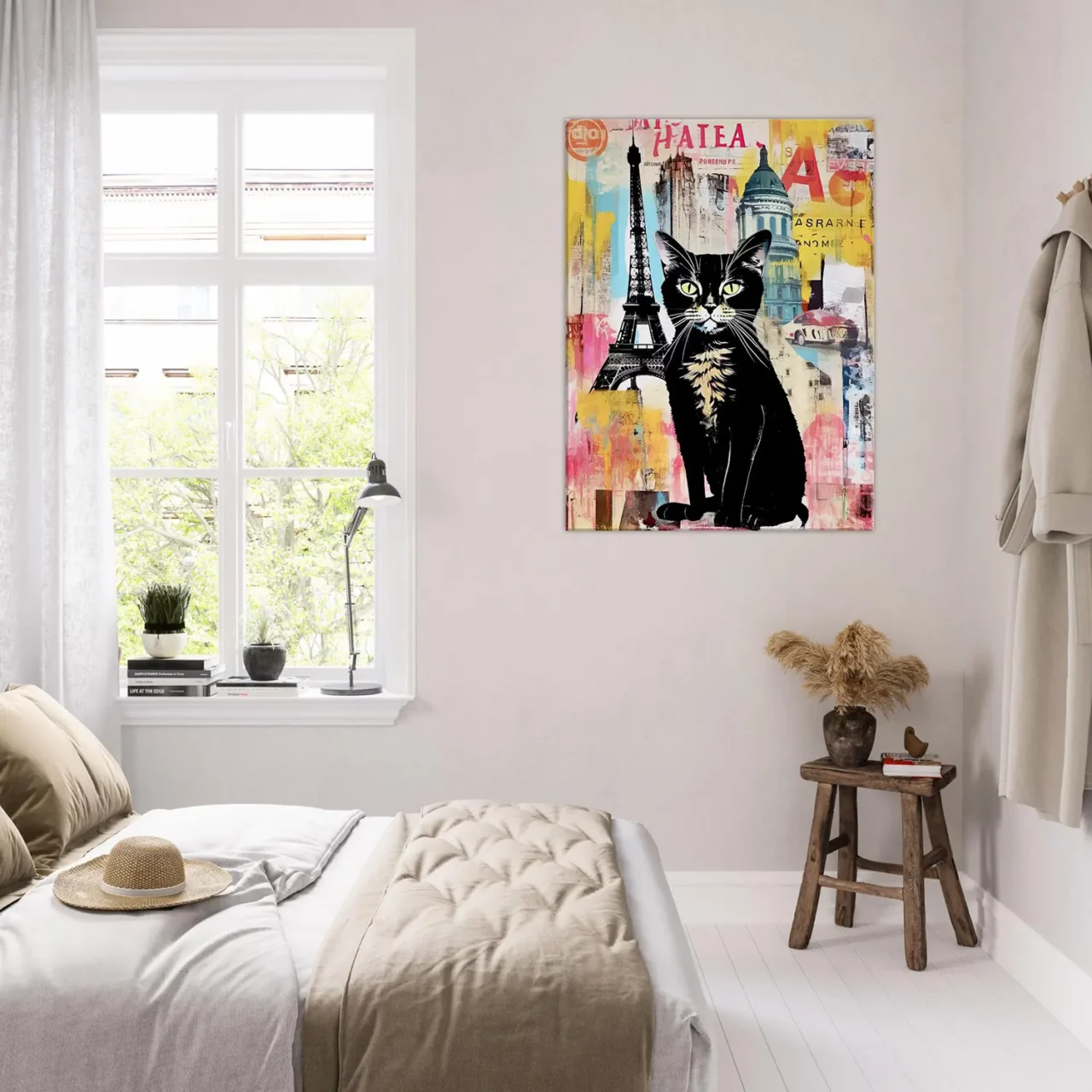 elégance parisienne chat sur fond de collage urbain