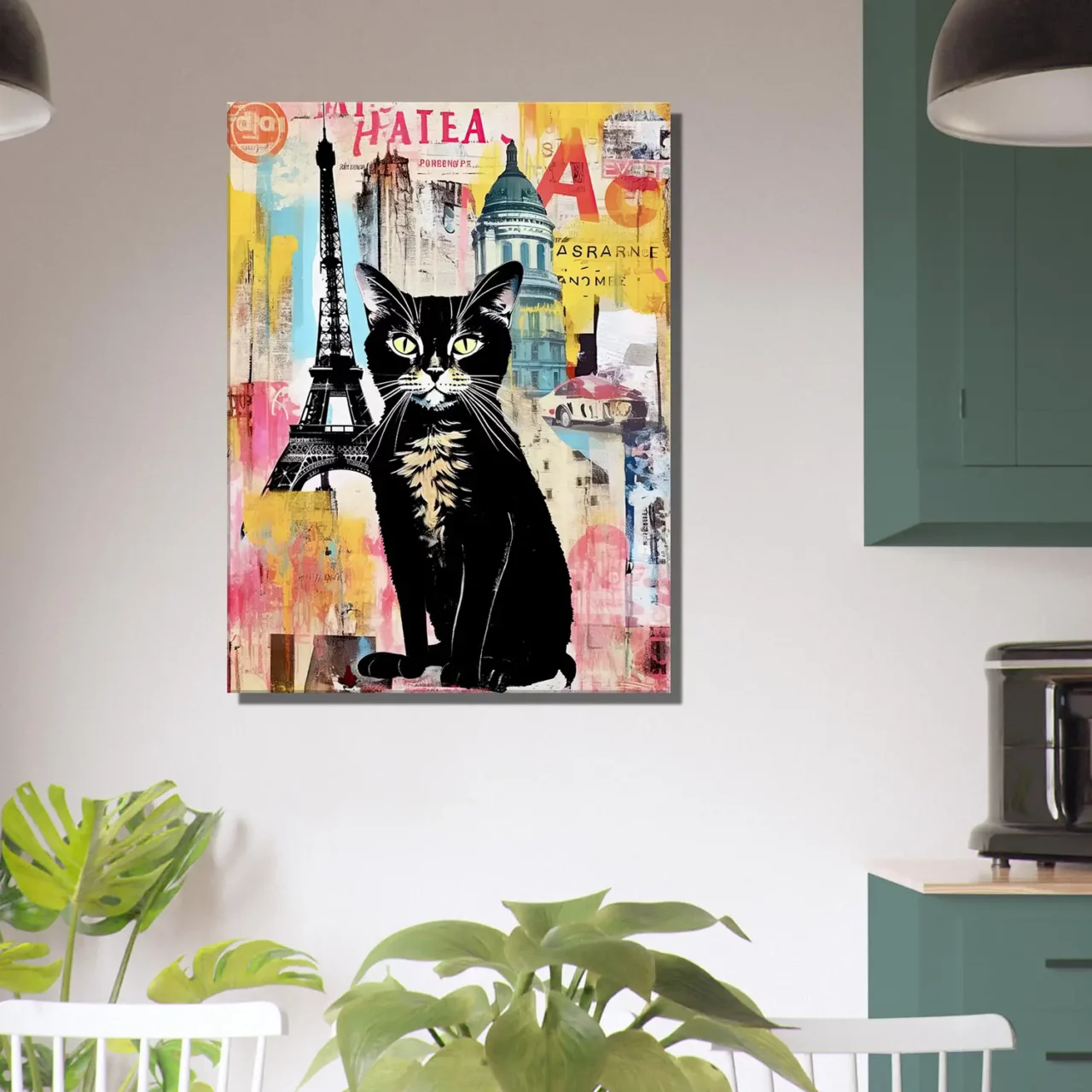 elégance parisienne chat sur fond de collage urbain