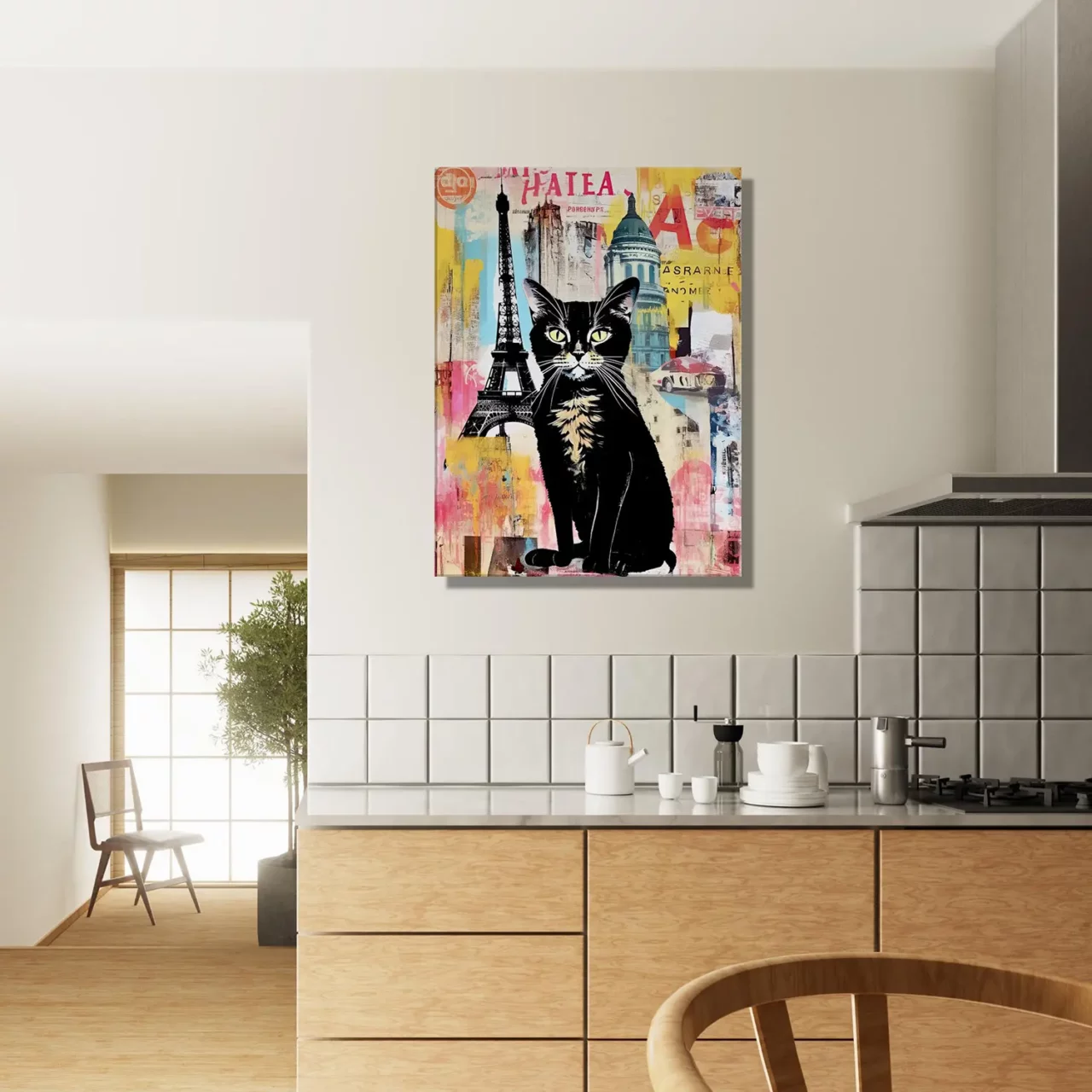 elégance parisienne chat sur fond de collage urbain