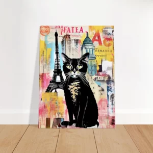 elégance parisienne chat sur fond de collage urbain