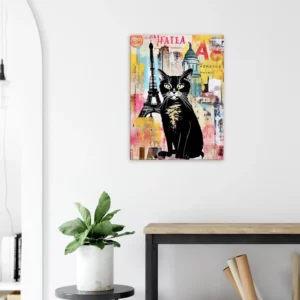 elégance parisienne chat sur fond de collage urbain