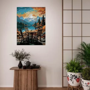 Cadre Evasion en Nature Café automnal bord du lac evasion en nature café automnal bord du lac