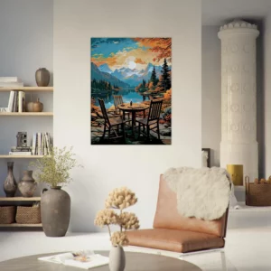 Cadre Evasion en Nature Café automnal bord du lac evasion en nature café automnal bord du lac