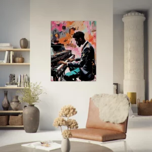 Peinture Harmonie en Couleur : Un Pianiste et Son Art