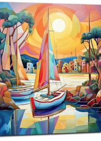 Peinture Voiliers Colorés sur la Marina peinture voiliers colorés sur la marina