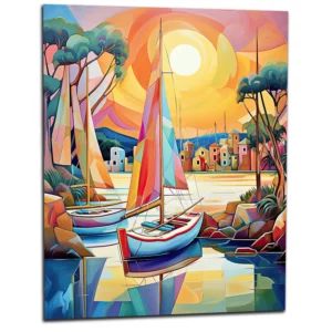 Peinture Voiliers Colorés sur la Marina
