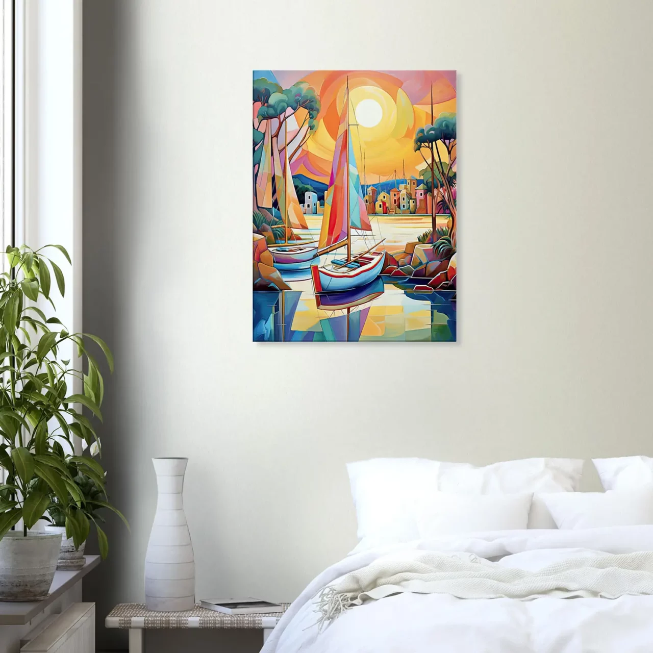 peinture voiliers colorés sur la marina