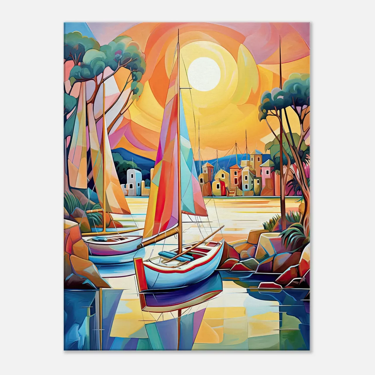 peinture voiliers colorés sur la marina