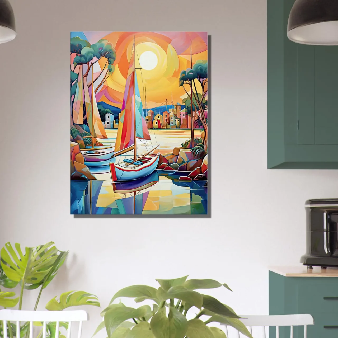 peinture voiliers colorés sur la marina