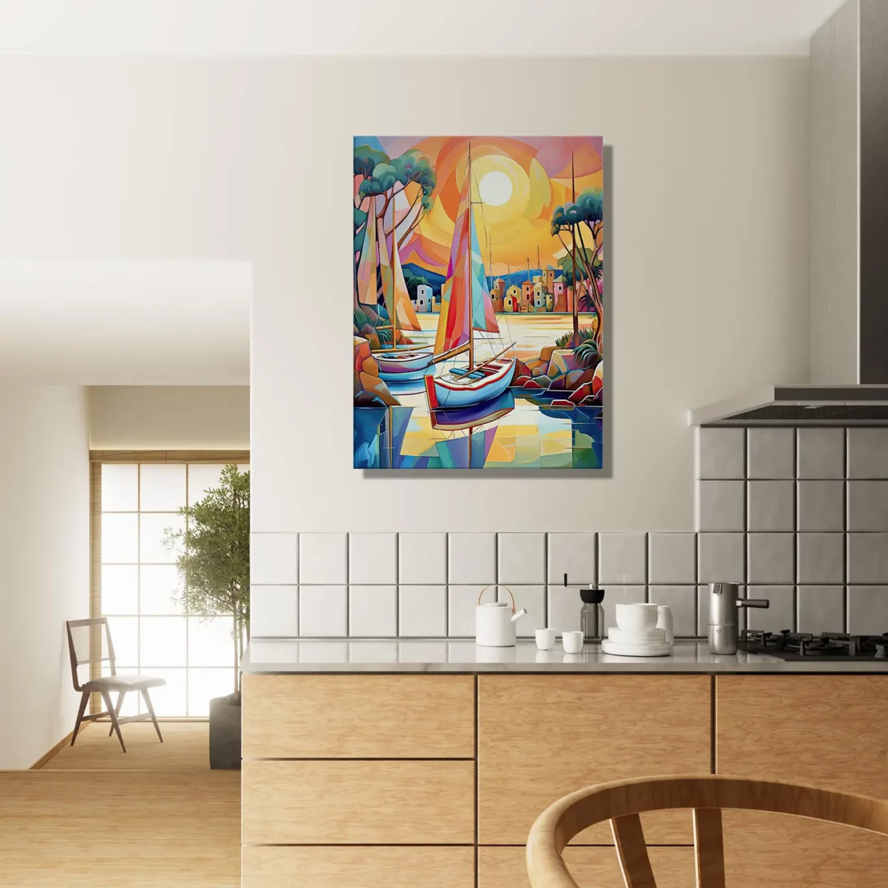 peinture voiliers colorés sur la marina