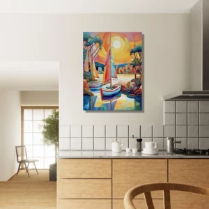 peinture voiliers colorés sur la marina