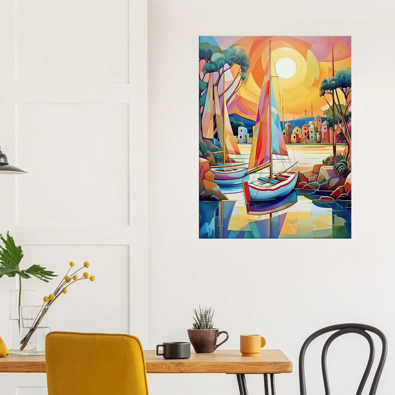 peinture voiliers colorés sur la marina