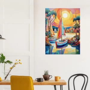 peinture voiliers colorés sur la marina