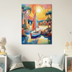 peinture voiliers colorés sur la marina