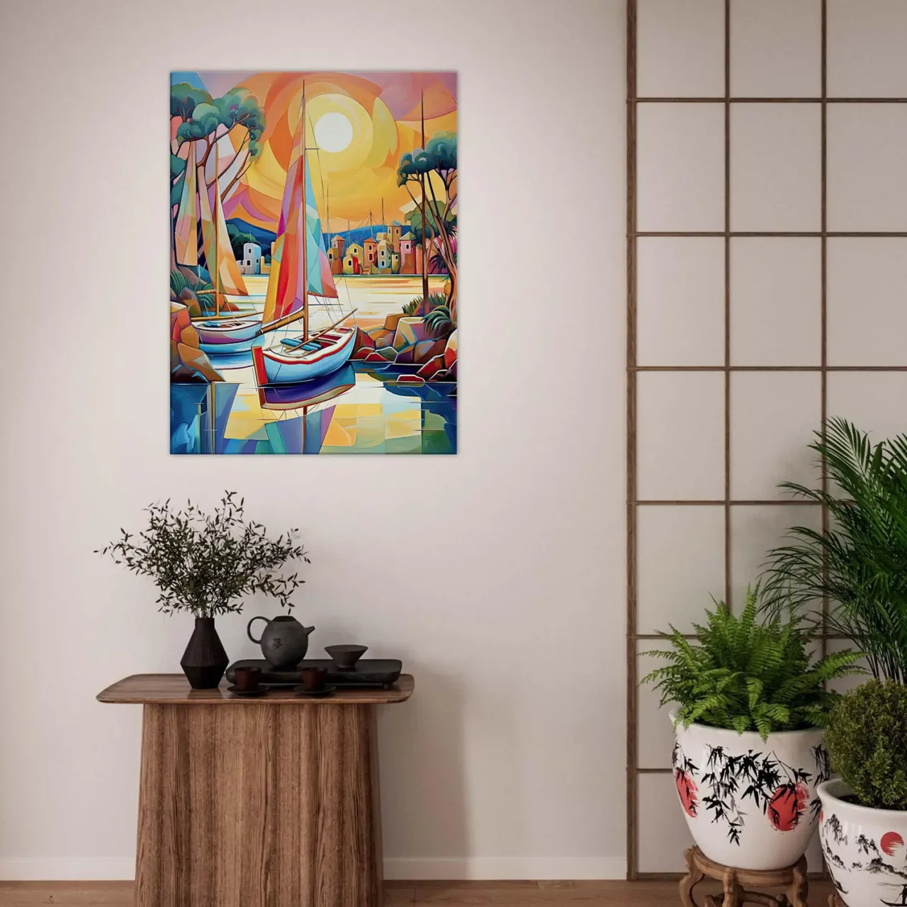 peinture voiliers colorés sur la marina