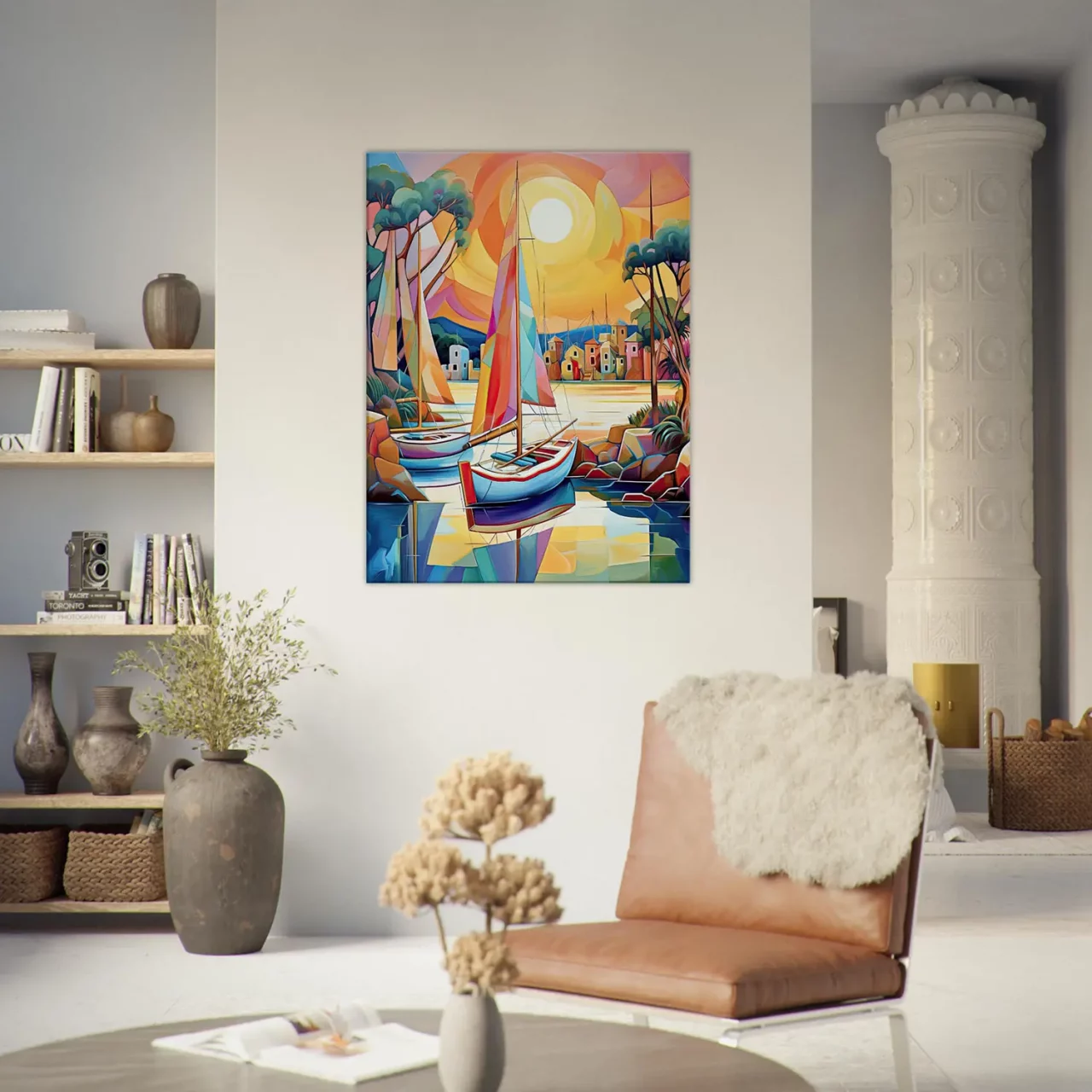 peinture voiliers colorés sur la marina