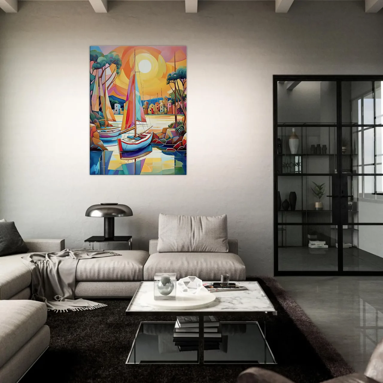 peinture voiliers colorés sur la marina