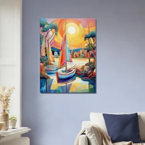 peinture voiliers colorés sur la marina