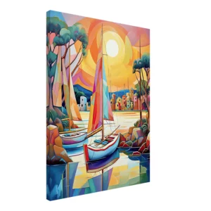 peinture voiliers colorés sur la marina