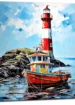 phare colore et bateau de peche au port phare coloré et bateau de pêche au port