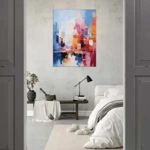 reflets urbains dans un jeu abstrait de lumière et de couleur