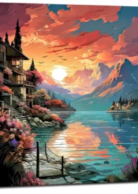 Tableau Reflets dorés sur le lac de Côme reflets dorés sur le lac de côme