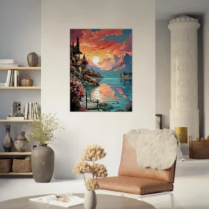 Tableau Reflets dorés sur le lac de Côme reflets dorés sur le lac de côme