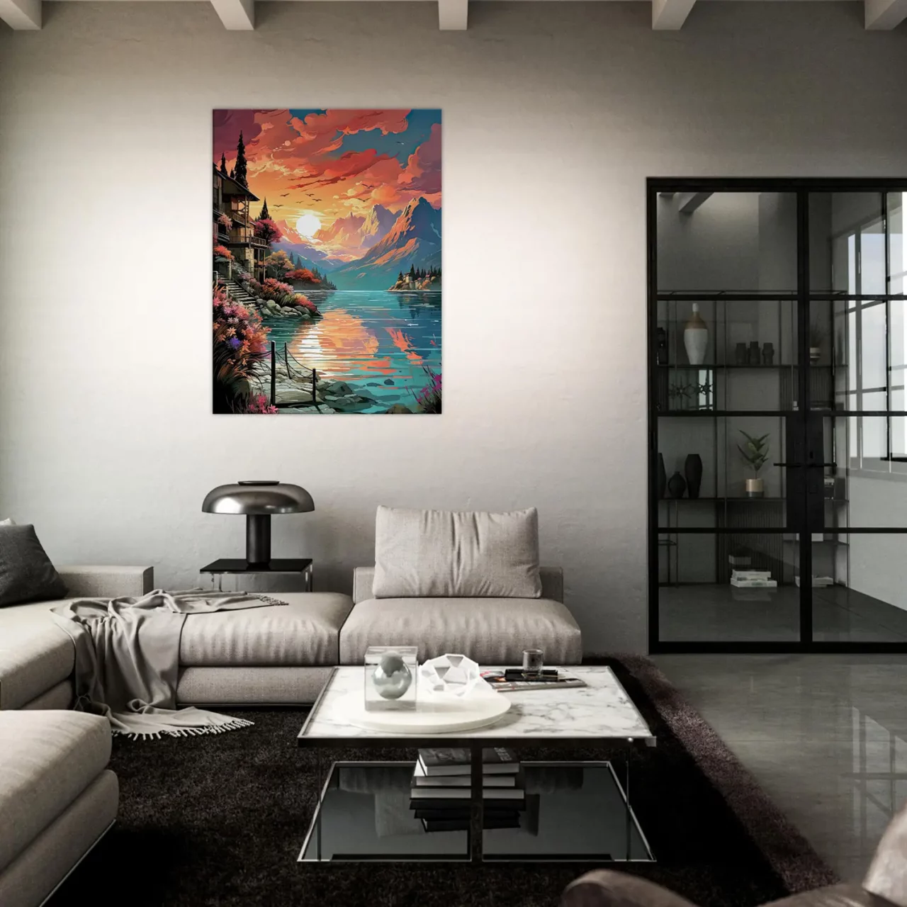 Tableau Reflets dorés sur le lac de Côme reflets dorés sur le lac de côme