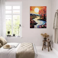 Vallée fleurie surréaliste au coucher de soleil vallée fleurie surréaliste au coucher de soleil